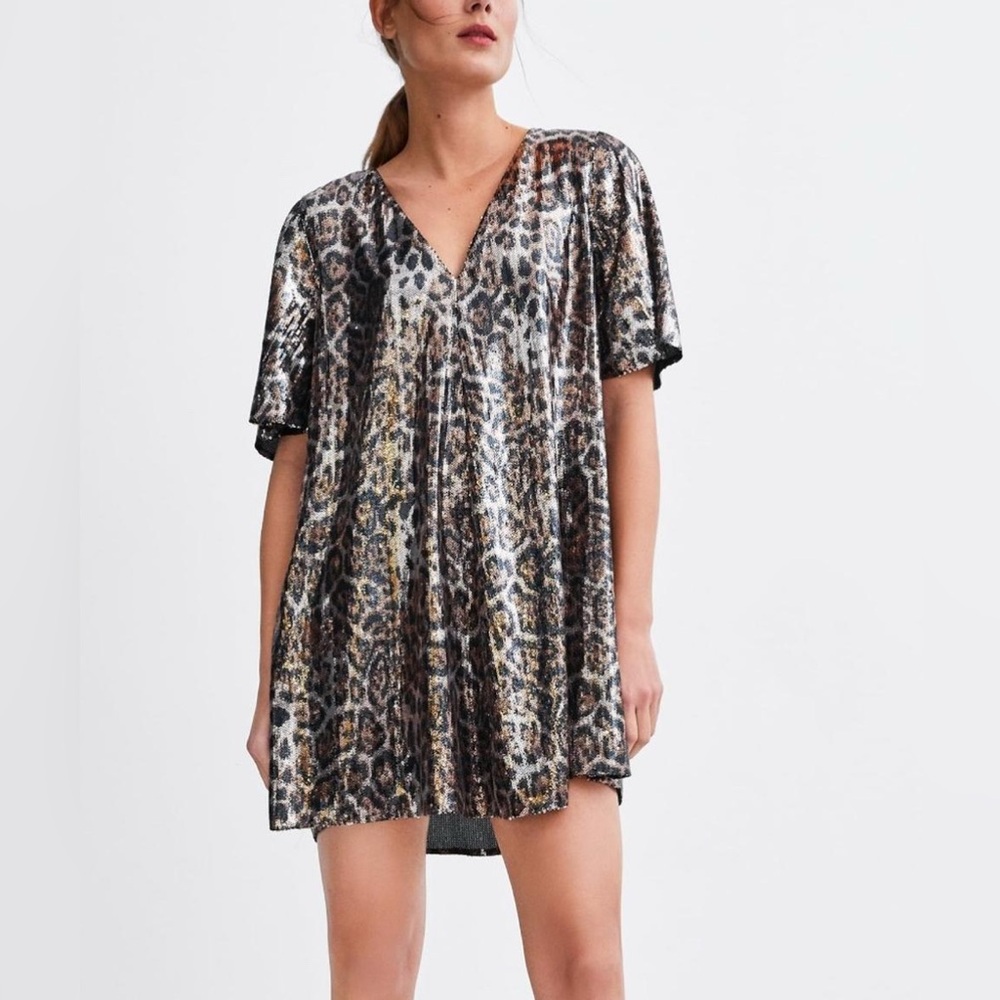 Zara Leopard Sequin Dress size XS